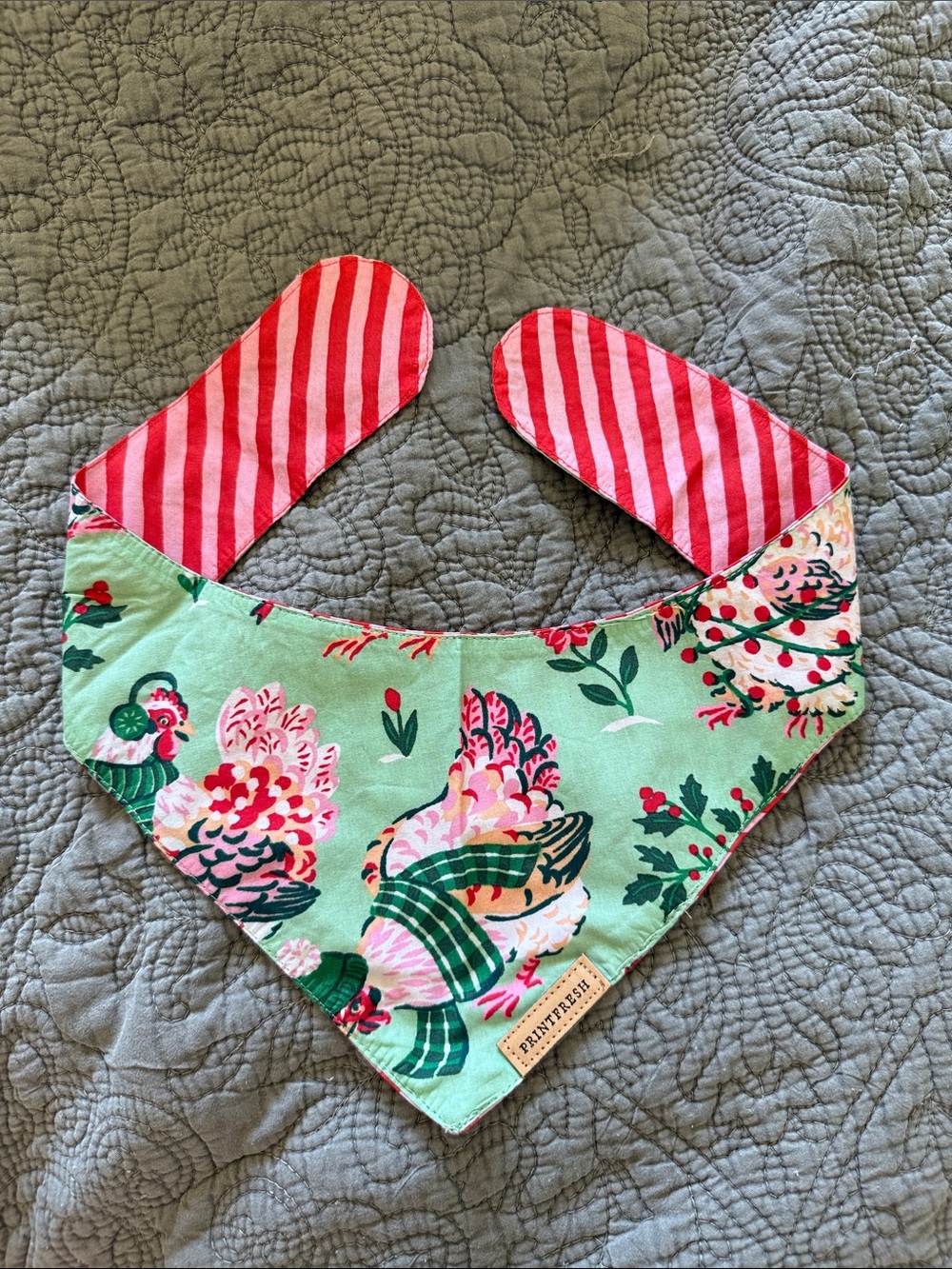 Print Fresh Reversible “Holiday Hens” Dog Bandana